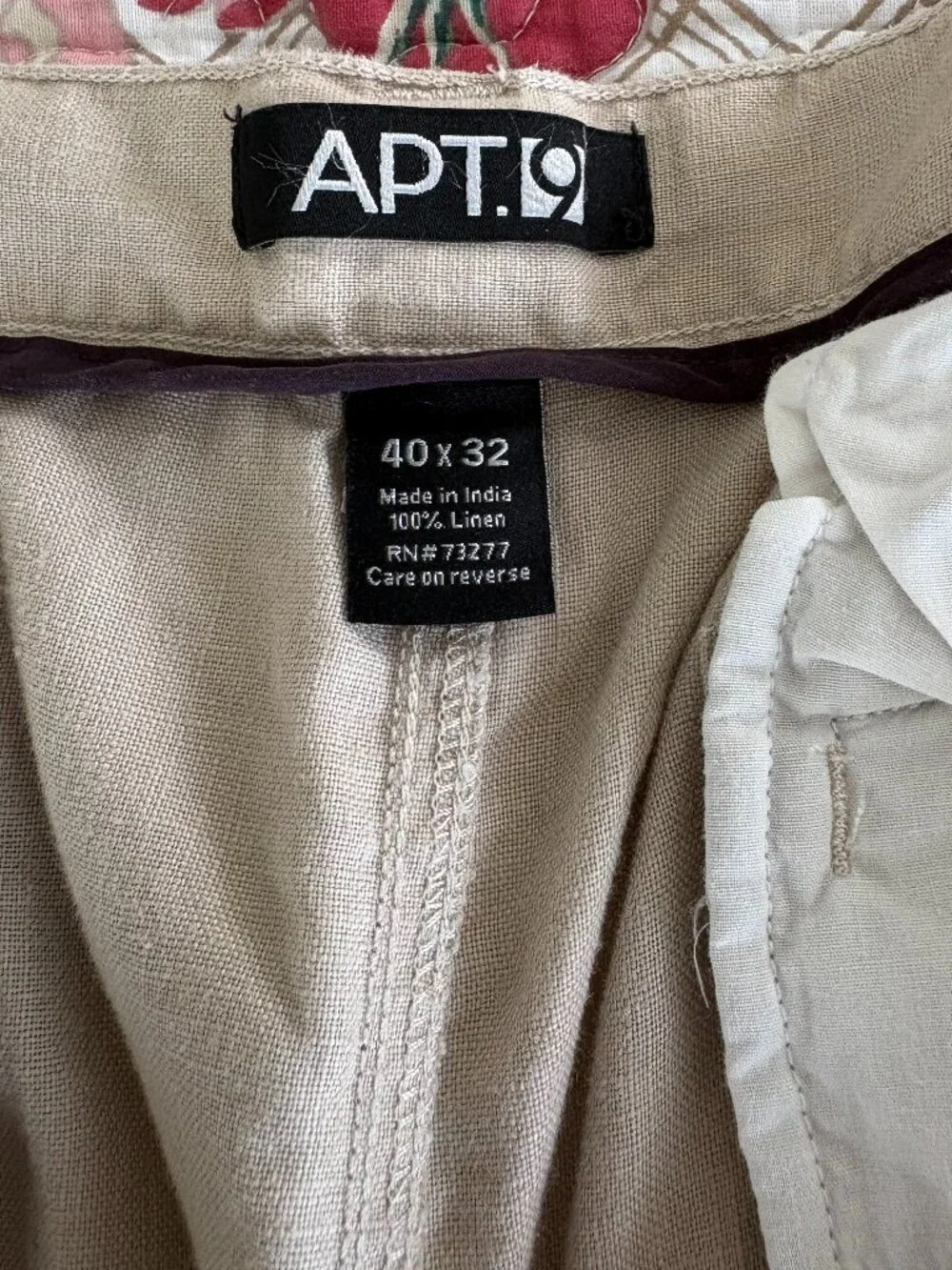 Apt. 9 Men's 100% Pure Linen Pants, Flat Front, Beach Chinos Size 40/32